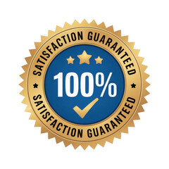 Gold seal of approval 100 percent satisfaction guaranteed badge isolated on transparent background