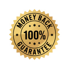 Gold 100 percent money back guarantee seal isolated on transparent background