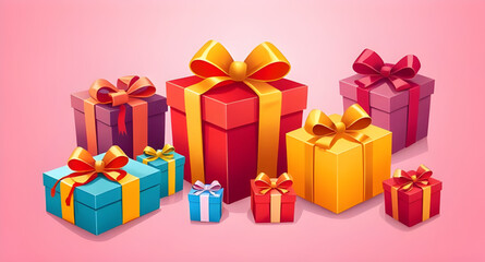 Gift boxes icon, Present icon, Gift set vector, Box with ribbon, Wrapped gift icon, Birthday gift boxes, Holiday presents, Christmas gift icon, Surprise box icon, Colorful gift boxes, Gift box silhoue