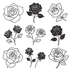 set of roses vector silhouette