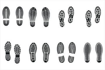 Diverse Shoe and Foot Prints on a White Background
