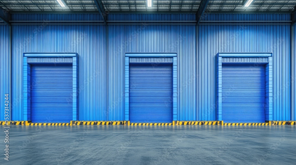Aufkleber empty loading dock with open containers, industrial background, concept of global freight