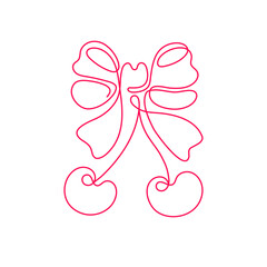 Gift bow. Pink coquette cherry. Cute red line sign