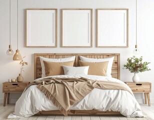 Set of 3 Square Poster Mockups in Boho Bedroom