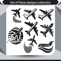 Comprehensive Collection of Logotype Icons Featuring Airplane Silhouettes