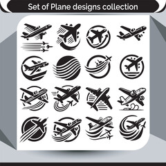 Silhouette Logotype Icons Various Airplanes