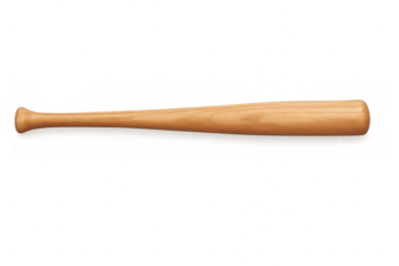 Classic wooden baseball bat lying horizontally, isolated on transparent background, ready for action