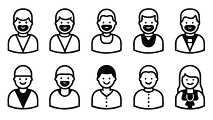 Collection of avatar icons depicting diverse characters with smiling faces and outfits