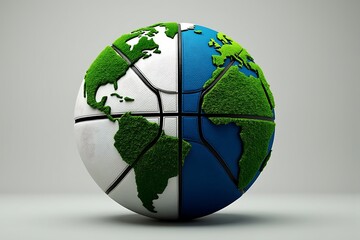 Global teamwork green earth basketball sports concept