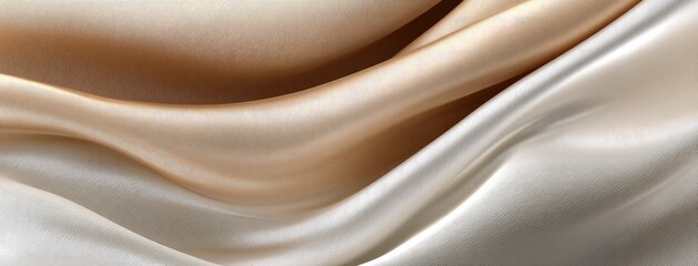 Fototapeta premium White silk fabric showcases soft waves and creases against a beige background, ideal for fashion design concepts and materials