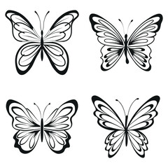 Fototapeta premium Elegant Butterfly Silhouette Vector Set for Tattoo and Design Art