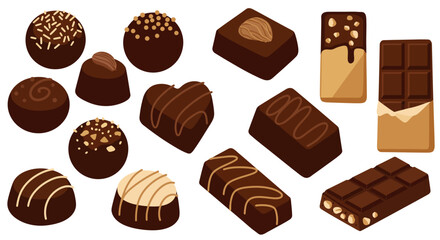 Assorted chocolate delights with truffles and bars for a gourmet confectionery experience vector illustration