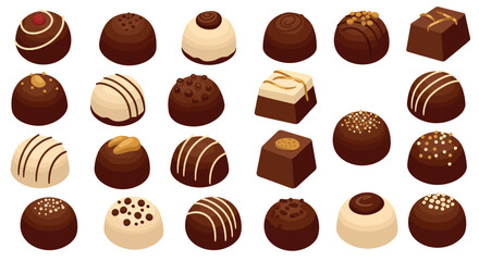 Assorted chocolate confections collection for gourmet tasting and gift ideas vector illustration
