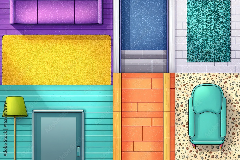 Aufkleber bright and colorful interior design showcasing different textures and patterns in a modern space