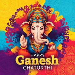 Vibrant ganesh chaturthi illustration with colorful mandala background