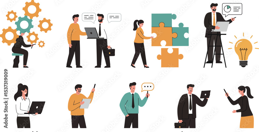 Poster collaborative business solutions and innovation concepts for teamwork and communication design vecto