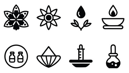 Elegant hand drawn vector icons for spa wellness essential oils and aromatherapy elements