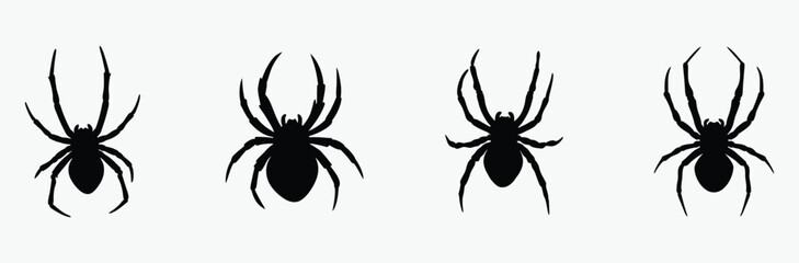 black spider silhouette, halloween decoration, creepy insect vector, Silhouettes of black spider, Halloween decorations, Vector collection of spider 
