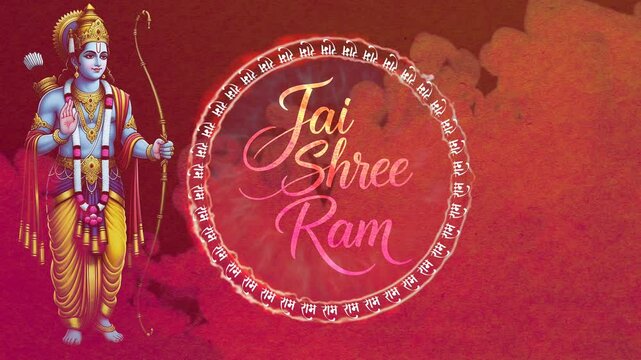 Jai Shree Ram Text in Hindi and English with Hindu Background Animation