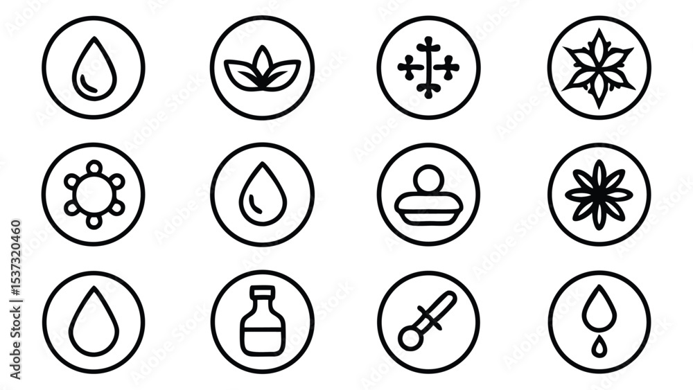 Poster twelve minimalistic icons representing natural elements and spa related symbols