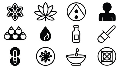 Vector icons depicting wellness health natural remedies and skincare products for usage