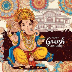 Happy ganesh chaturthi celebration colorful illustration