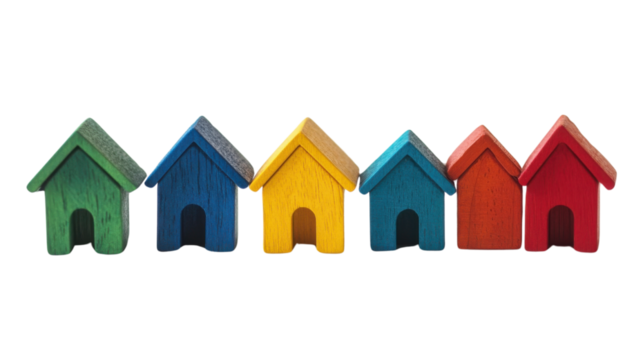 colorful wooden houses on white background