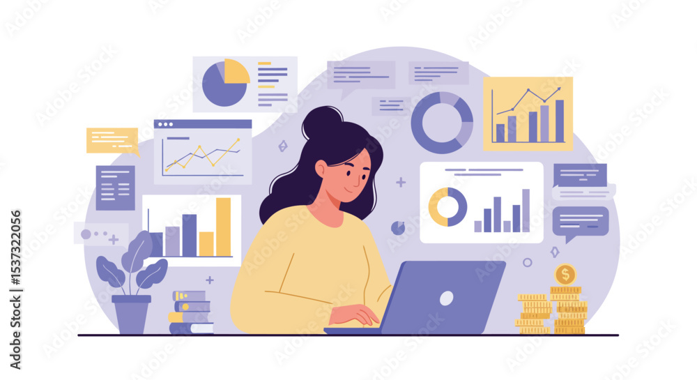 Poster efficient financial analysis and data visualization for business growth vector illustration