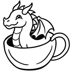 Cute baby dragon in a teacup illustration