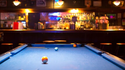 Billiards, bar, and dimly lit atmosphere