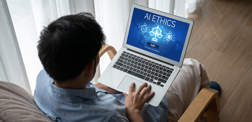 AI ethics responsibility standard law and rules on computer screen provide report of AI ethic...