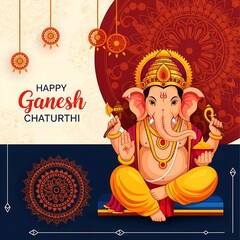 Happy ganesh chaturthi celebration card with lord ganesha illustration