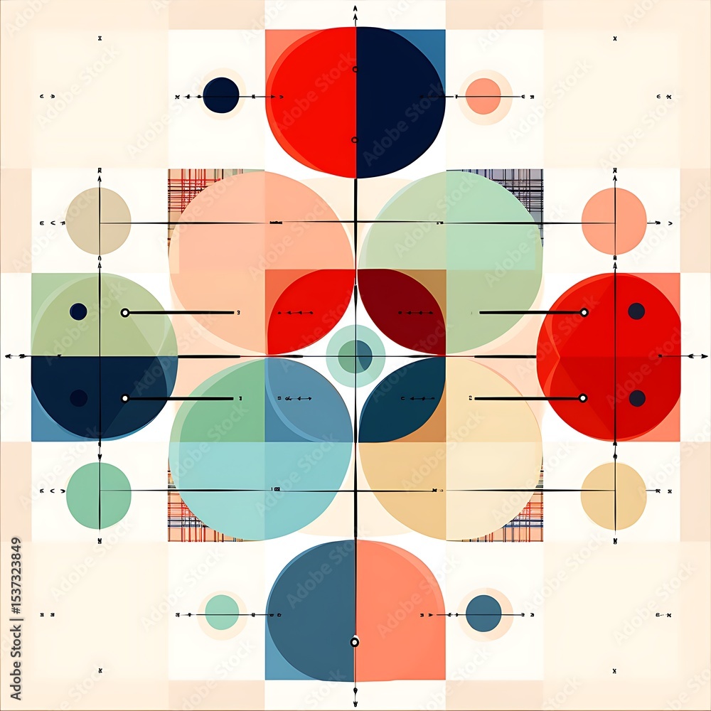 Aufkleber abstract geometric composition: circles, lines, and quadrants arranged in a patterned design for cre