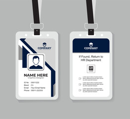 Modern Navy Blue and White ID Card Design Template with QR Code for Company Staff and Employee