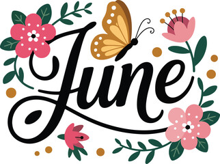 June Floral Butterfly Design for Greeting Cards