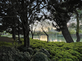 Beautiful lake park view in Istanbul, Turkey. 
