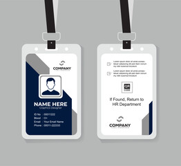 Modern Navy Blue and White ID Card Design Template with QR Code for Company Staff and Employee