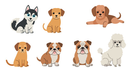 Cute cartoon dogs collection for pet-themed design and children's projects vector illustration