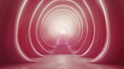 Fototapeta premium Pink oval tunnel with glowing light