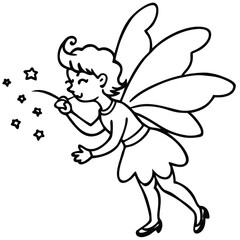 Cute fairy blowing sparkling stars illustration