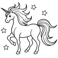 Cute unicorn coloring page with stars