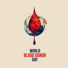 Fototapeta premium Blood drop and globe representation for World Blood Donor Day with inverted colors