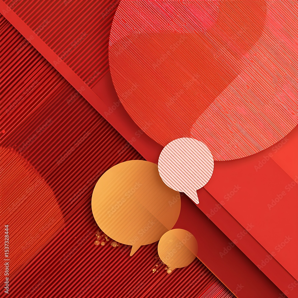 Poster modern abstract composition with red tones, geometric shapes, and communication bubbles for graphic 