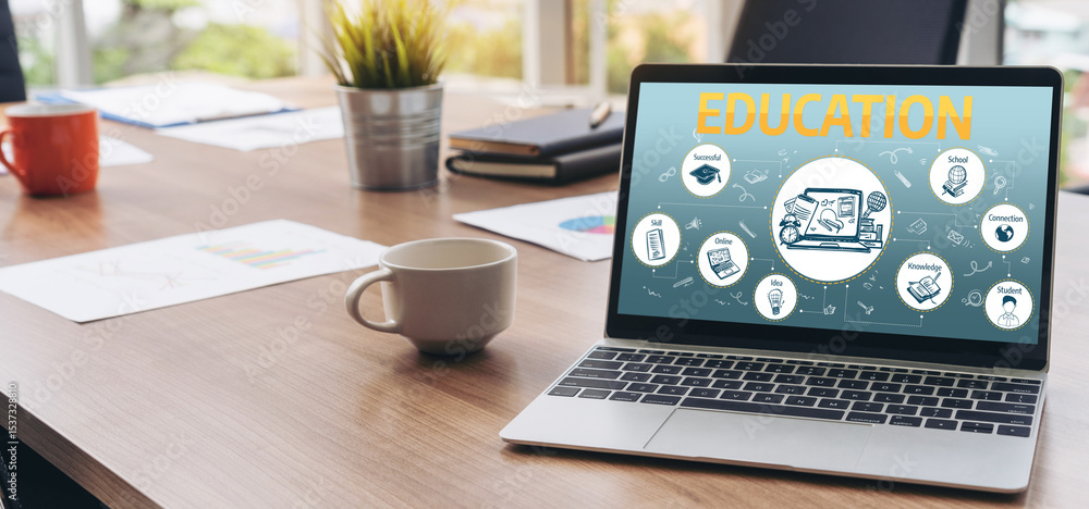 Aufkleber e-learning website with sofware for student to study online on the internet network snugly
