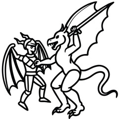 Knight battling a winged dragon illustration