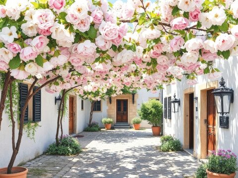 Fototapeta street with flowers