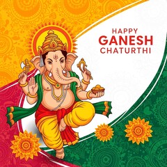 Happy ganesh chaturthi celebration card with lord ganesha