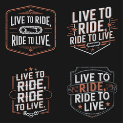 Live to Ride, Ride to Live: Vintage Motorcycle & Biker Lifestyle Graphic Design Collection for Apparel, Posters, and Merchandise – Distressed Retro Emblem Set with Chain & Wing Elements