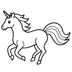 Cute cartoon unicorn running outline illustration