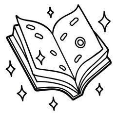 Open book with magical sparkle illustration